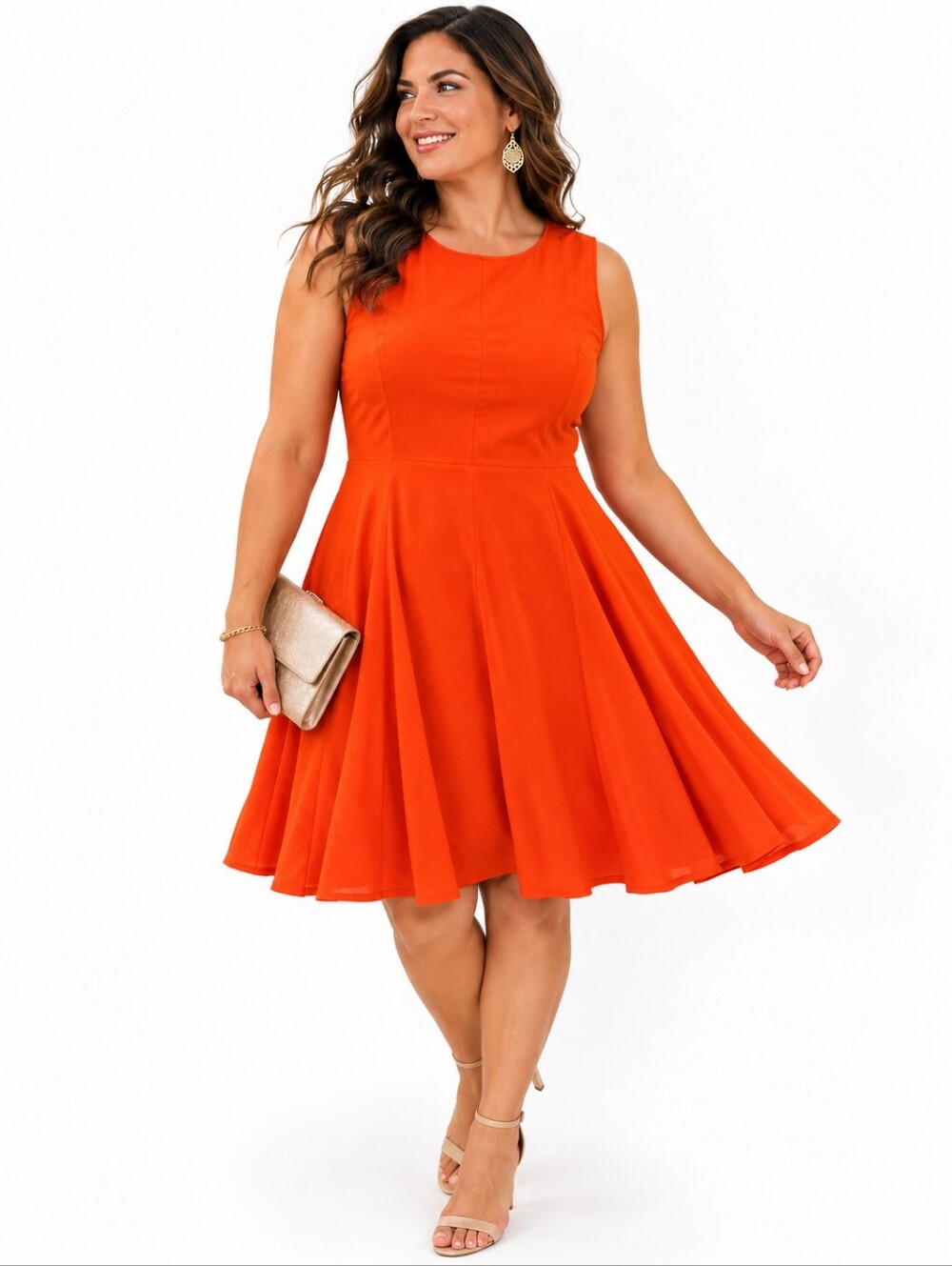 Taylor Woman 22W Bright Orange Swing Dress Plus Size Sleeveless NWT